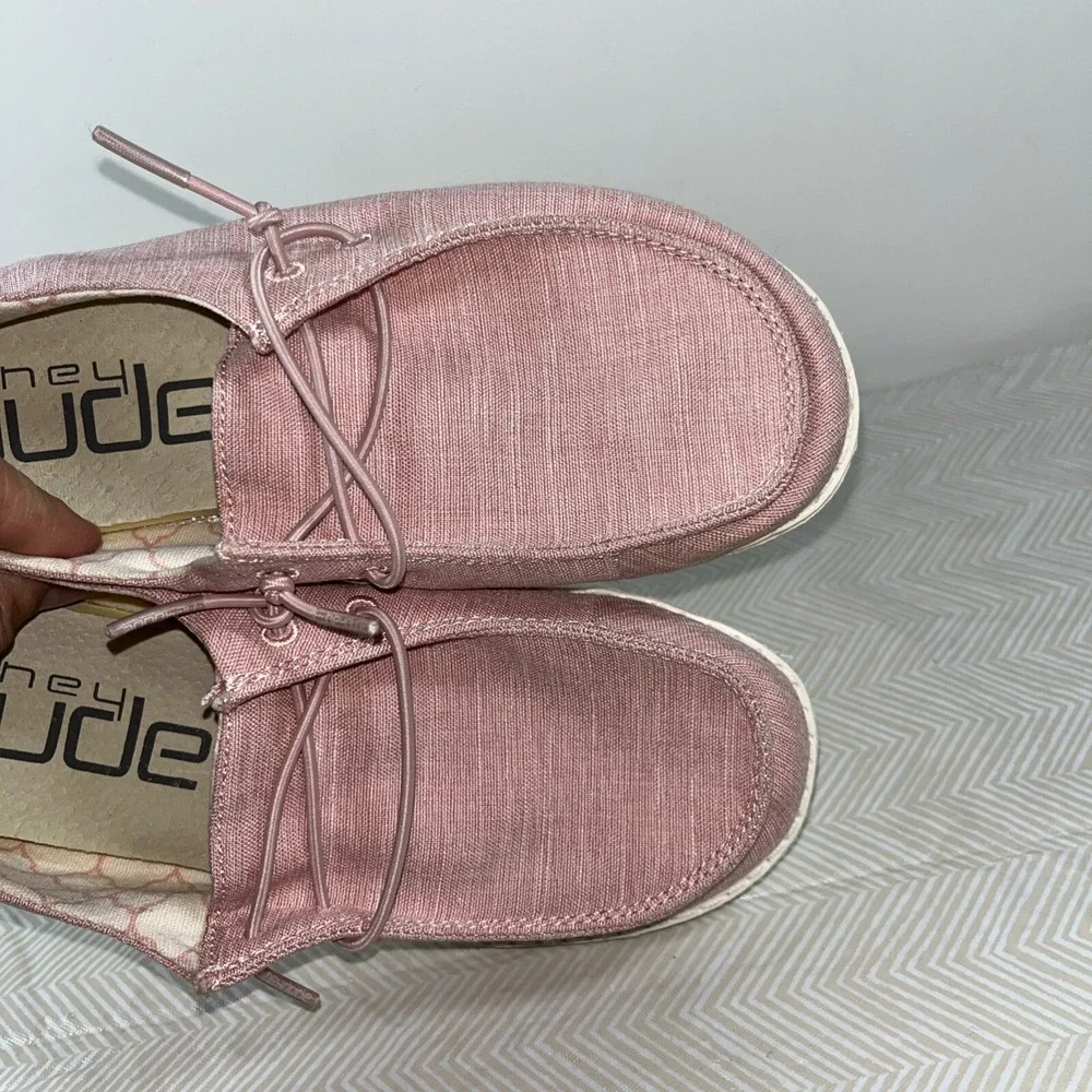Hey Dude Girls Wendy Youth Linen Cotton Candy Slip-On Shoes Sz Y3-L4 Pink Casual